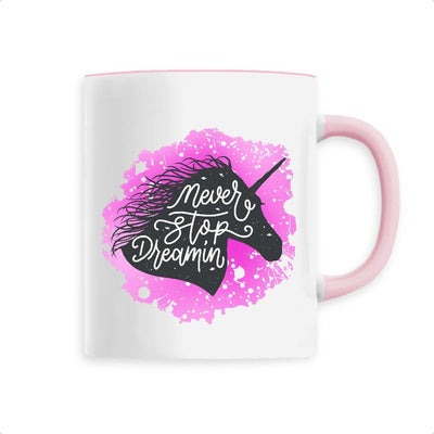 Mug licorne never stop dreaming rose