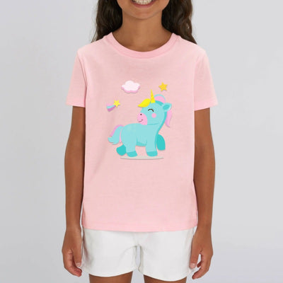 tee shirt enfant rose licorne bleue coton bio