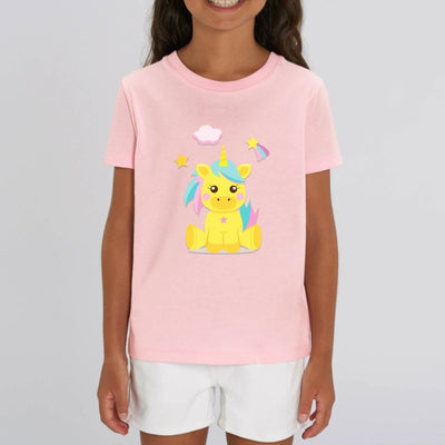 tee shirt enfant rose licorne jaune coton bio 