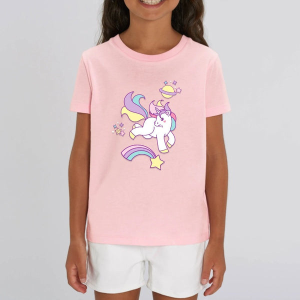t-shirt licorne enfant rose étoile filante coton bio