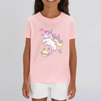 t-shirt licorne enfant rose espace féerique coton bio 