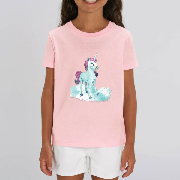 t-shirt licorne enfant rose nuage merveilleux coton bio 
