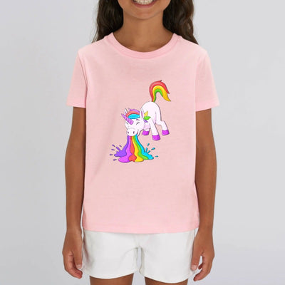 t-shirt licorne enfant rose qui vomit coton bio 