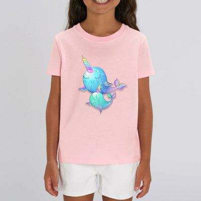 t-shirt licorne enfant rose licorne de mer et bébé coton bio 