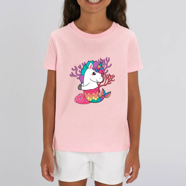 t-shirt licorne enfant rose sirène coton bio