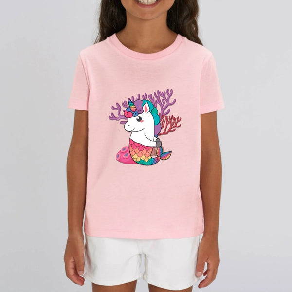 t-shirt licorne enfant rose sirène magique coton bio