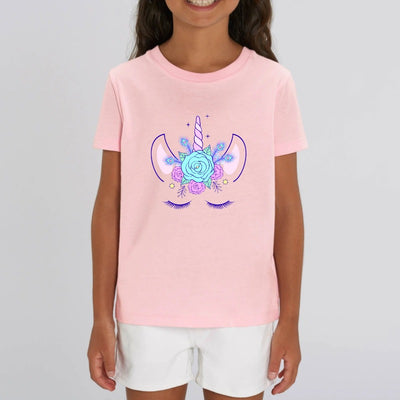 t-shirt licorne enfant rose plume de paon coton bio 