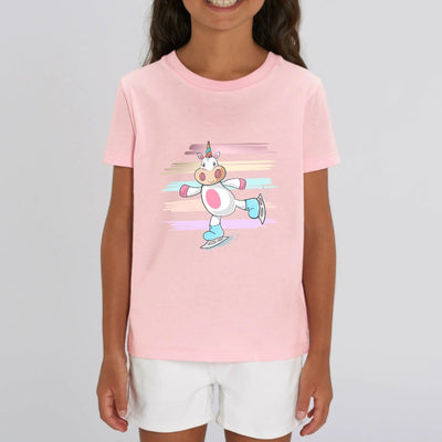 t-shirt licorne enfant rose patin à glace coton bio 