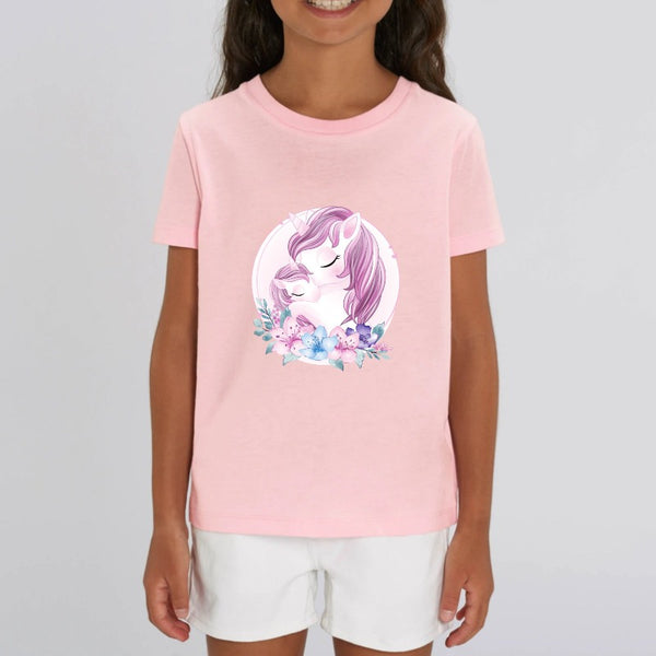 t-shirt licorne enfant rose amour de licornes coton bio 