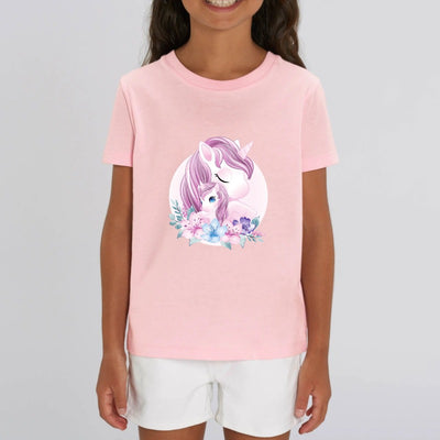 t-shirt licorne enfant rose amour mère fille coton bio