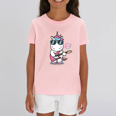 t-shirt licorne enfant rose play the guitar coton bio 