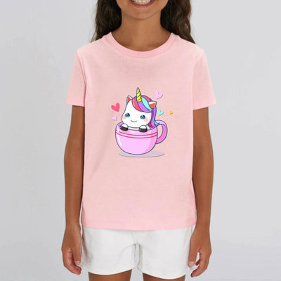 t-shirt licorne enfant rose tasse à café coton bio 