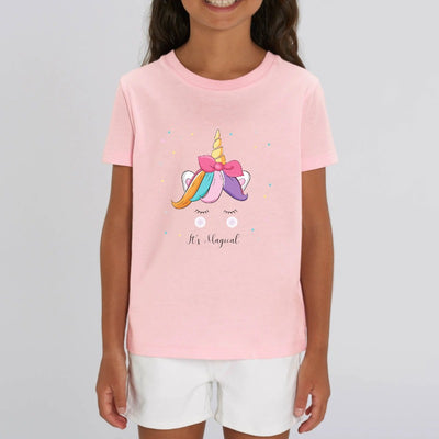 t-shirt licorne enfant rose it's magical coton bio