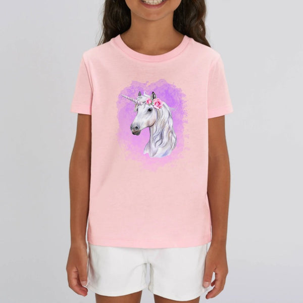 t-shirt licorne enfant rose reine licorne coton bio 