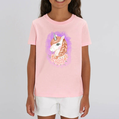 t-shirt licorne enfant rose tresse naturelle coton bio 