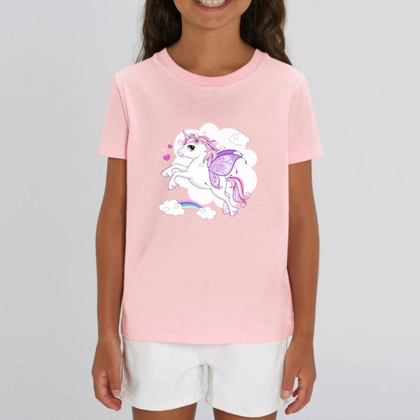 T-shirt licorne papillon enfant rose coton bio 