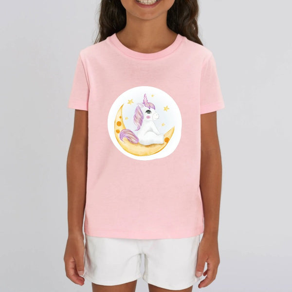 t-shirt licorne enfant rose assise coton bio 