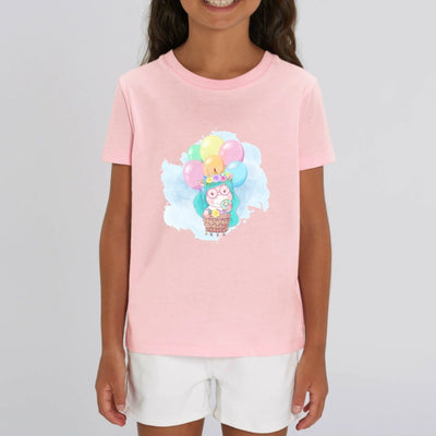 t-shirt licorne enfant rose voyage ballon coton bio 