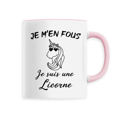 Mug licorne anse rose m'en fous suis une licorne