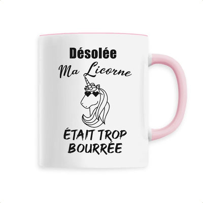 mug licorne anse rose ma licorne était trop bourrée