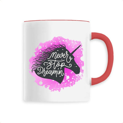 Mug licorne never stop dreaming rouge