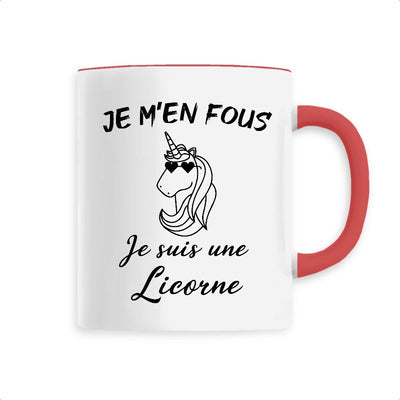 Mug licorne anse rouge m'en fous suis une licorne