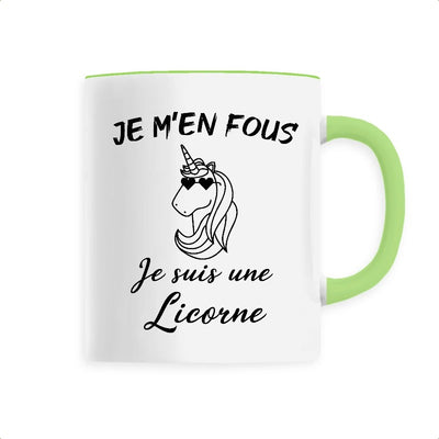 Mug licorne anse verte m'en fous suis une licorne