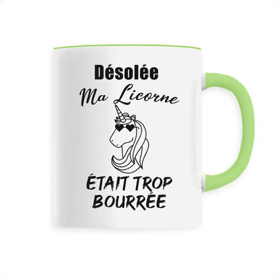 mug licorne anse verte ma licorne était trop bourrée