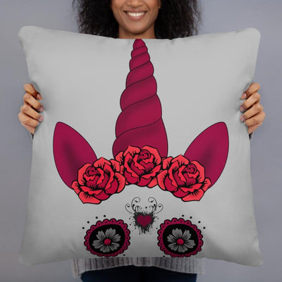 Coussin licorne gothique crâne mexicain gris 55x55