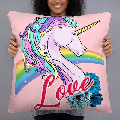 Coussin licorne love rose 55x55