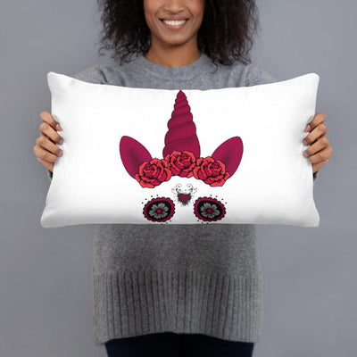 Coussin licorne gothique crâne mexicain blanc 50x30