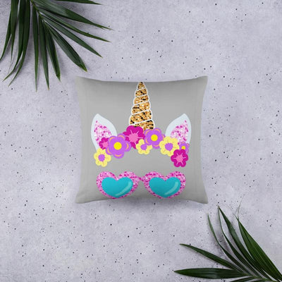 Coussin licorne avec lunettes de soleil gris 45x45