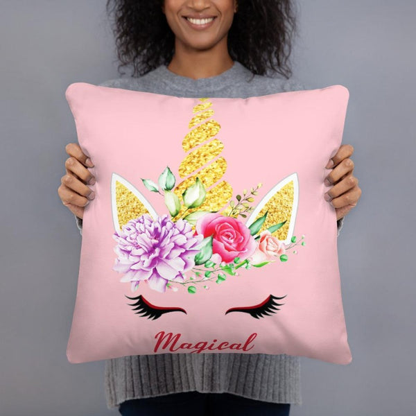 Coussin licorne magical rose 45x45
