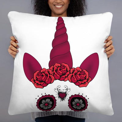 Coussin licorne gothique crâne mexicain blanc 55x55