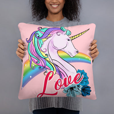 Coussin licorne love rose 45x45