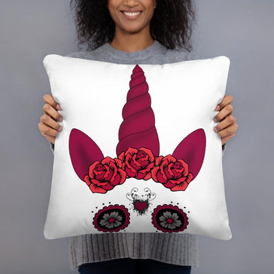 Coussin licorne gothique crâne mexicain blanc 45x45