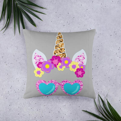 Coussin licorne avec lunettes de soleil gris 55x55