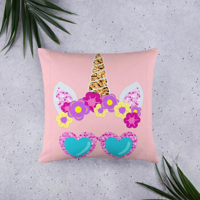 Coussin licorne avec lunettes de soleil rose 55x55