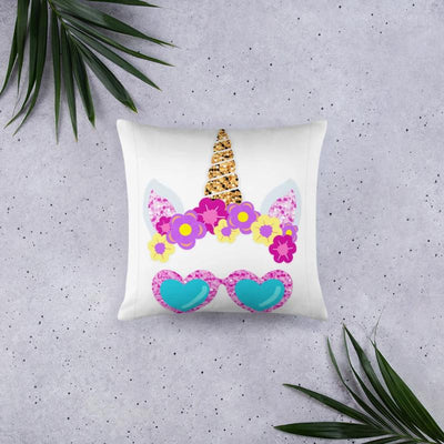 Coussin licorne avec lunettes de soleil 45x45 blanc