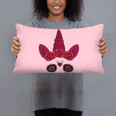 Coussin licorne gothique crâne mexicain rose 50x30
