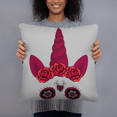 Coussin licorne gothique crâne mexicain gris 45x45