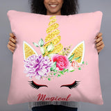 Coussin licorne magical rose 55x55