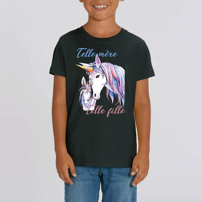 T-shirt licorne telle mère telle fille coton bio noir
