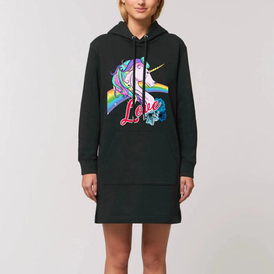 robe hoodie licorne love devant femme noire coton bio 