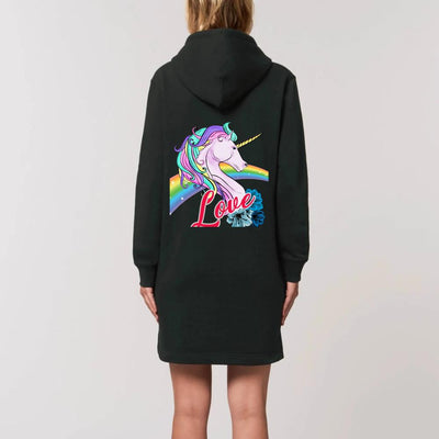 robe hoodie licorne love dos femme noire coton bio 
