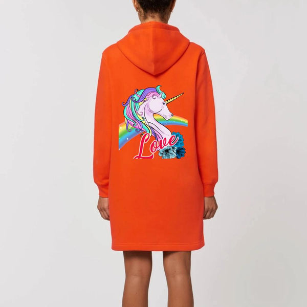 robe hoodie licorne love dos femme orange coton bio 