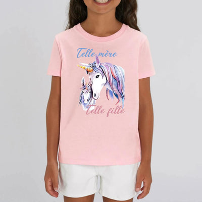 T-shirt licorne telle mère telle fille coton bio rose
