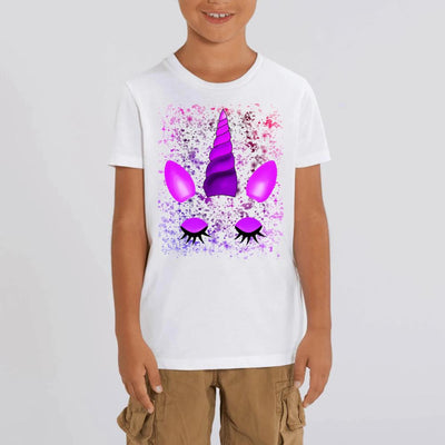 tee shirt licorne aux yeux fermés enfant blanc coton bio 