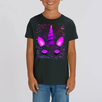 tee shirt licorne aux yeux fermés enfant noir coton bio 