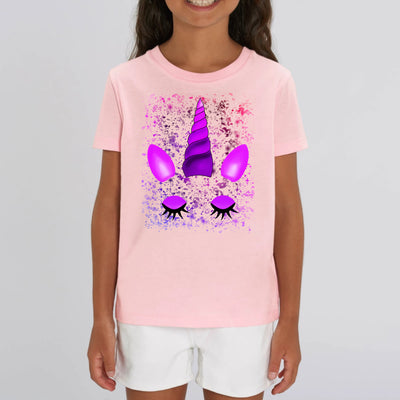 tee shirt licorne aux yeux fermés enfant rose coton bio 